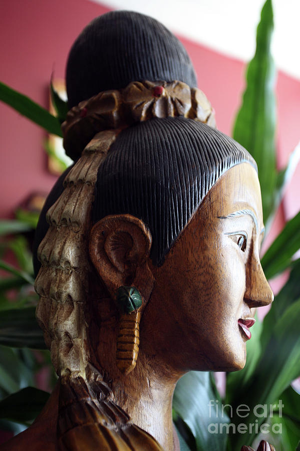 Up Close Woman Wood Statue Thailand  Photograph by Chuck Kuhn