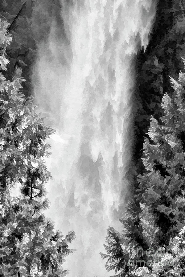 Up Close Yosemite Falls BW Photograph by Chuck Kuhn