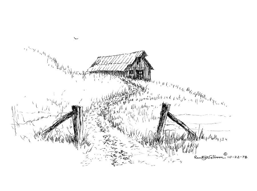 Up the Hill to the Old Barn Drawing by Randy Welborn