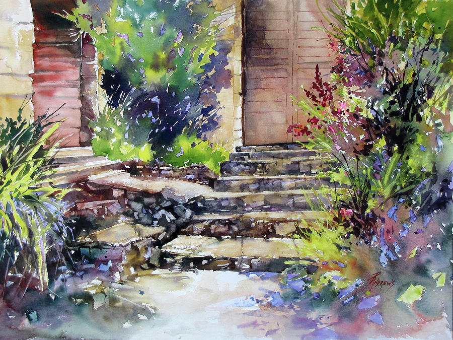 Landscape Painting - Up The Stairs To The Left by Rae Andrews