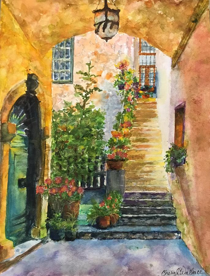 Up the Stone Staircase Painting by Cheryl Wallace