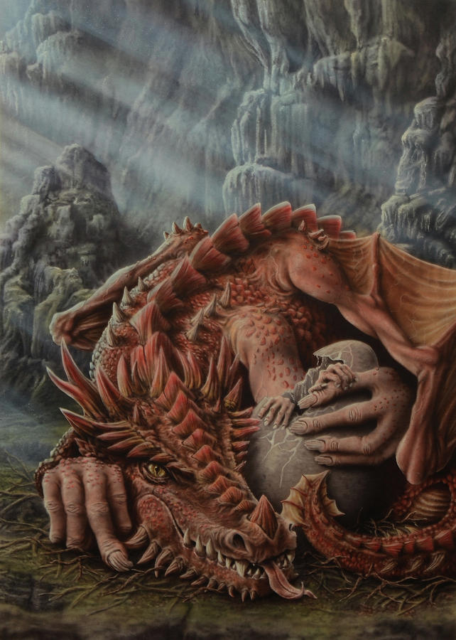 Dragon Painting - Up yours my egg by Robert Haasdijk Dragon Painting - Up yours my egg by Robert Haasdijk