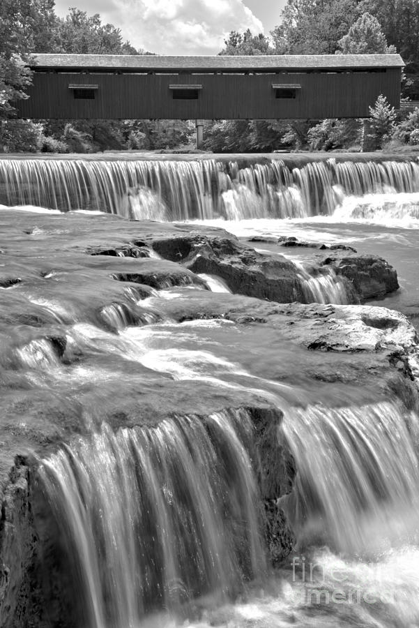 Upper Cataract Falls Portrait View Black And White Photograph by Adam Jewell