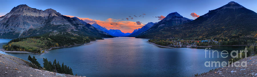 Upper Waterton Lake Sunset Panorama Photograph by Adam Jewell