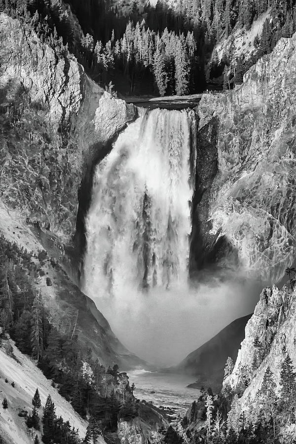 Upper Yellowstone Falls in Black and White Photograph by James BO Insogna