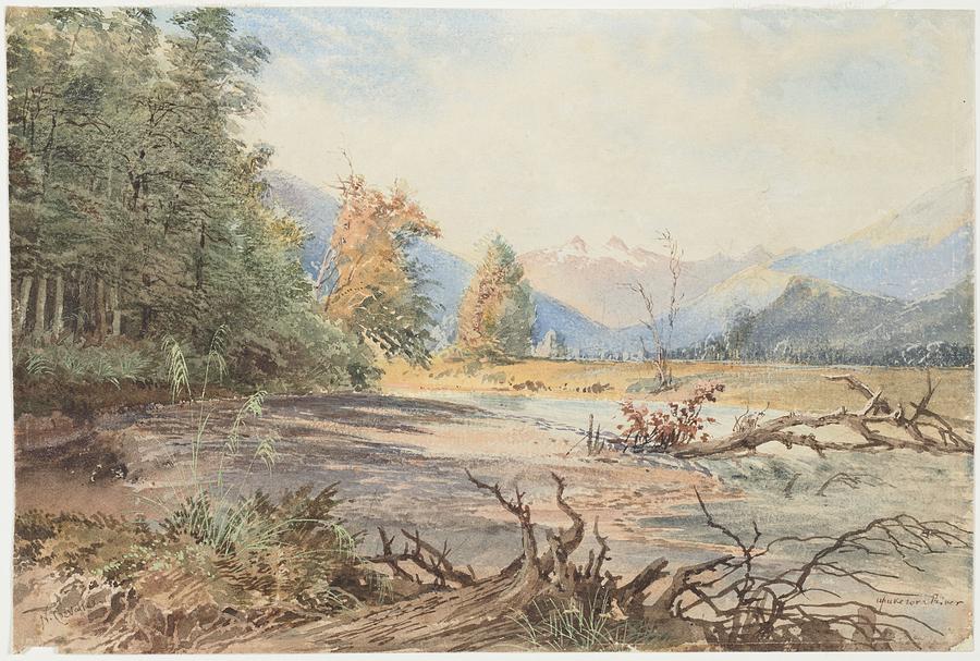 Upukerora River, 1866 , by Nicholas Chevalier Painting by Celestial Images