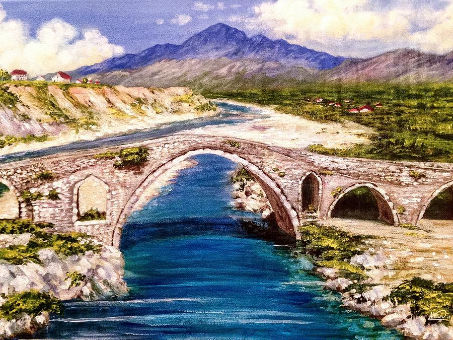 Landscape Painting - Ura e Mesit - location Shkoder Albania by Alban Dizdari