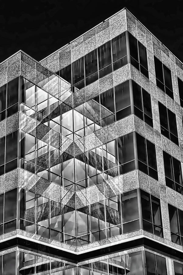 Urban Abstract - Mirrored High-Rise Building in Black and White Photograph by Mitch Spence