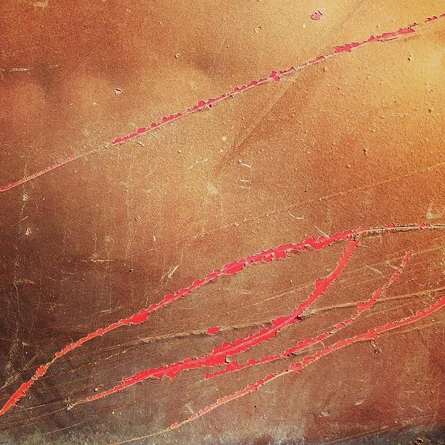 Abstract Photograph - Urban Abstract. #scratchedpaint #red by Ginger Oppenheimer