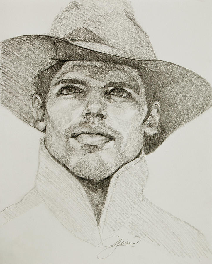 Urban Cowboy BW Drawing by Jani Freimann