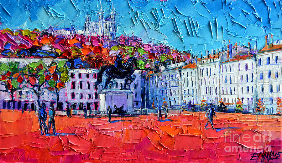 Urban Impression - Bellecour Square In Lyon France Painting by Mona Edulesco