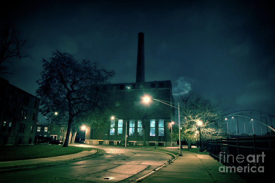 Chicago Photograph - Chicago urban industrial night scenery by Bruno Passigatti