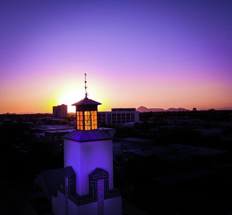 Sunset Photograph - Urban Lighthouse by Tony Nardecchia