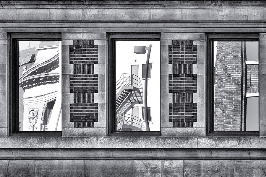 Black And White Photograph - Urban Reflection Triptych by Nikolyn McDonald