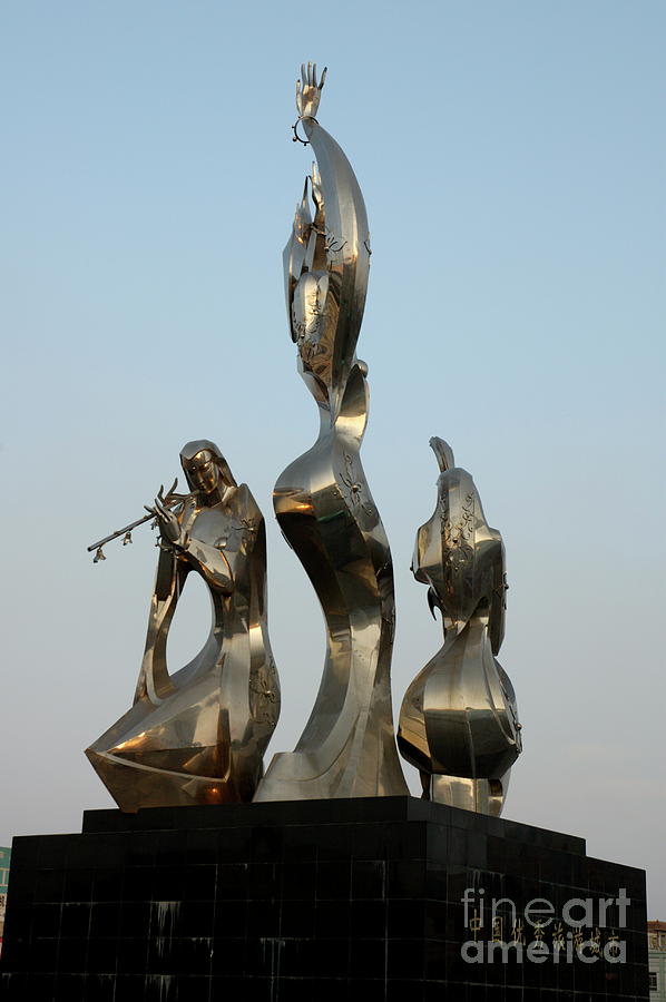 City Photograph - Urban sculpture sits on a roundabout within the city of Datong by Sami Sarkis
