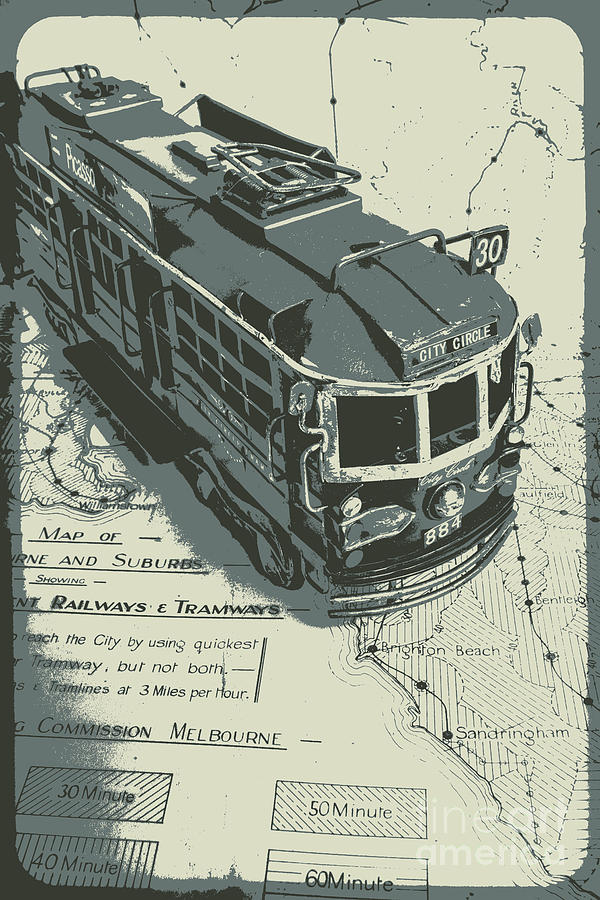Transportation Digital Art - Urban trams and old maps by Jorgo Photography