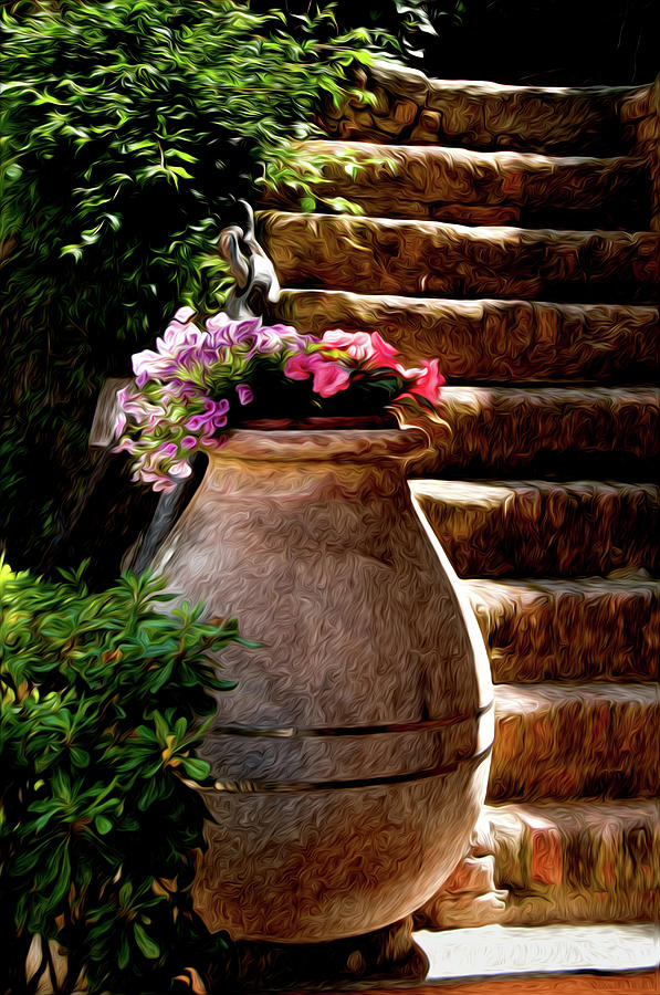 Flower Photograph - Urn And Flowers Portofino Italy by Xavier Cardell