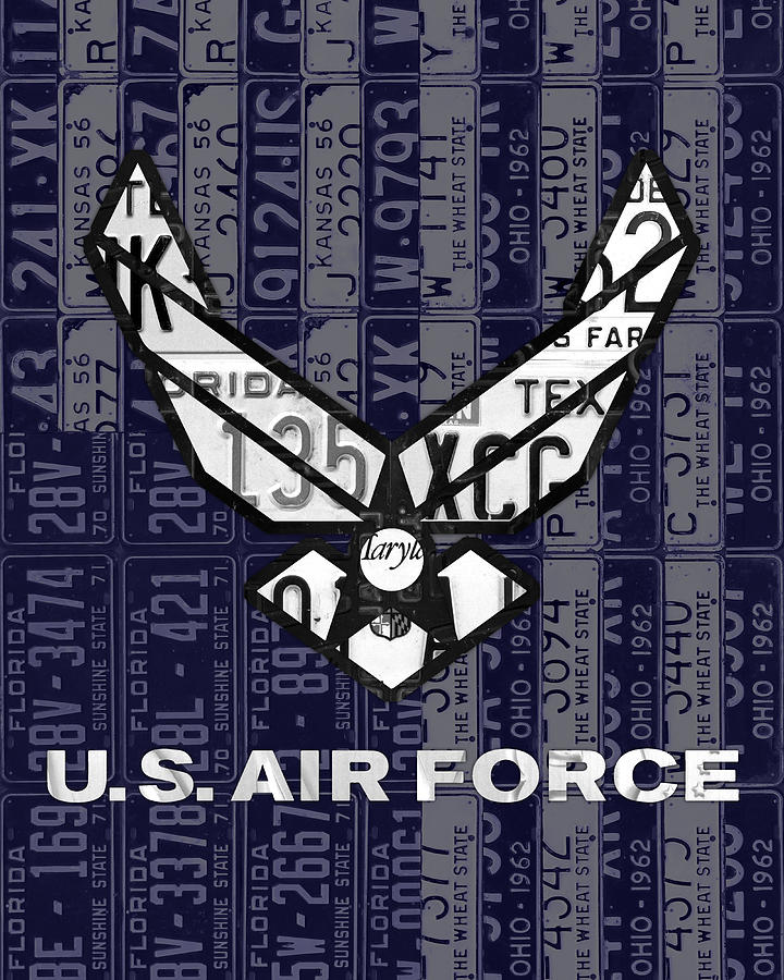 US Air Force Logo Recycled Vintage License Plate Art Mixed Media by Design Turnpike