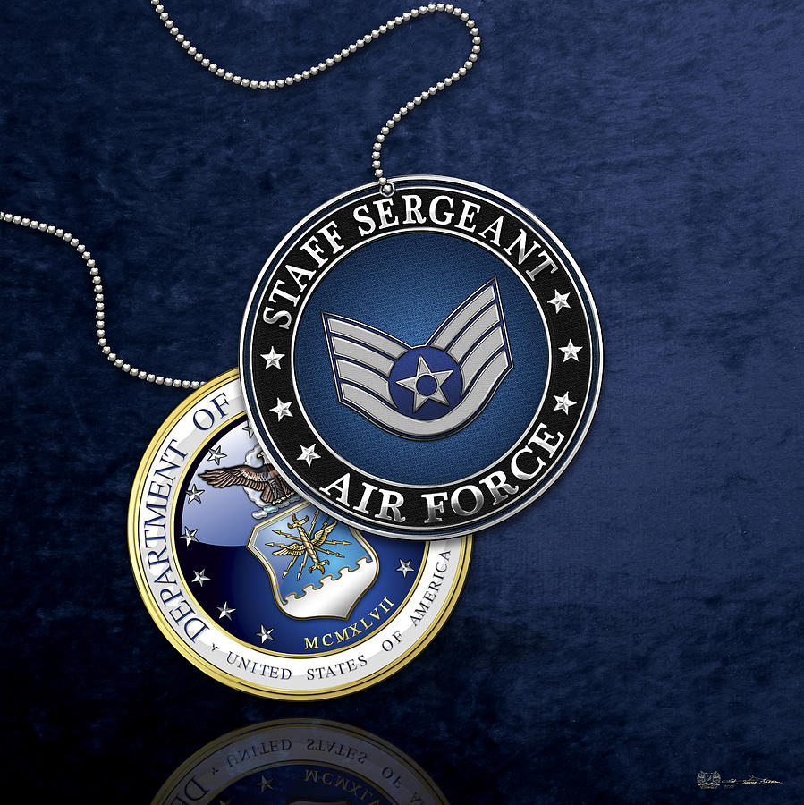 US Air Force Staff Sergeant - SSgt Rank Insignia over Blue Velvet Digital Art by Serge Averbukh