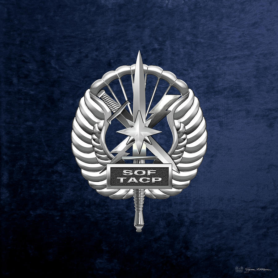 U.S. Air Force Tactical Air Control Party - Special Tactics TACP Crest over Blue Velvet Digital Art by Serge Averbukh