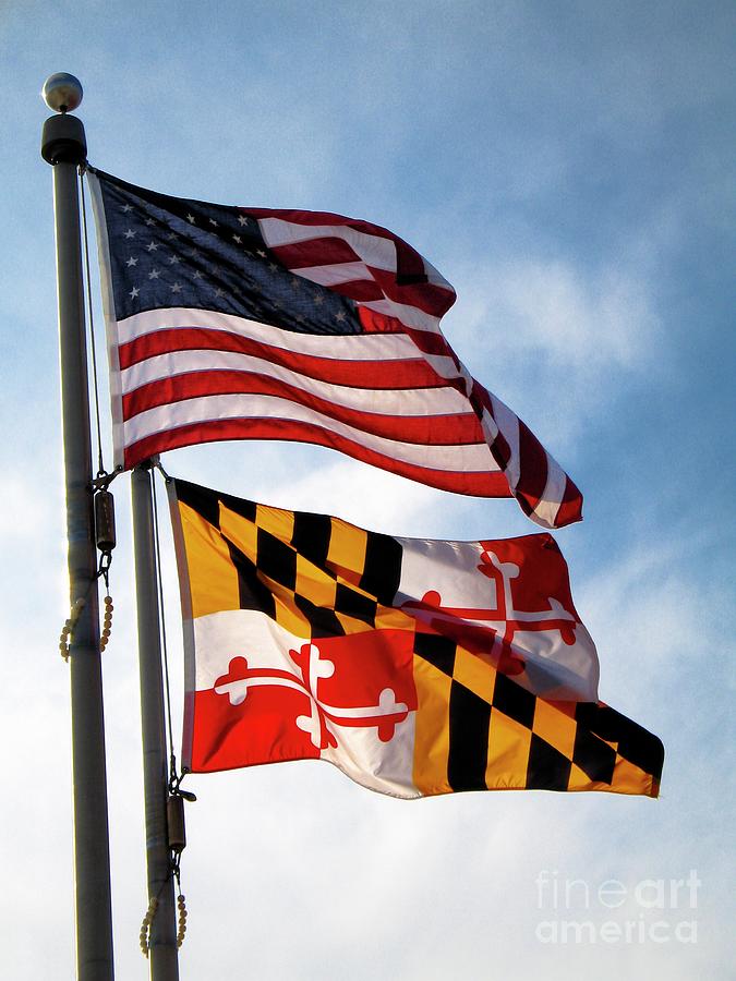 US and Maryland Flags Photograph by William Kuta