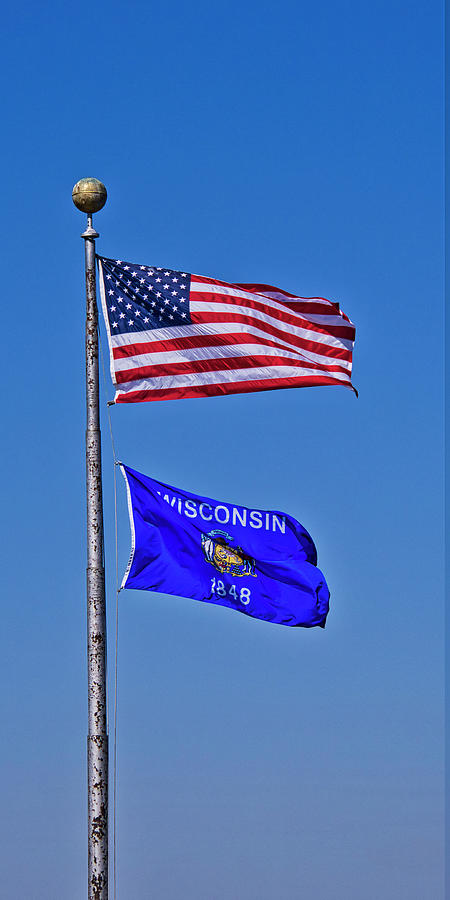 US and Wisconsin Flags - Madison - Wisconsin Photograph by Steven Ralser