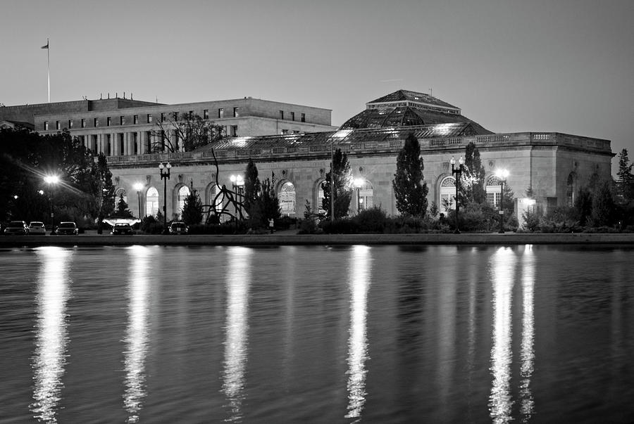 U.S. Botanic Garden At Night In Black and White Photograph by Greg and Chrystal Mimbs