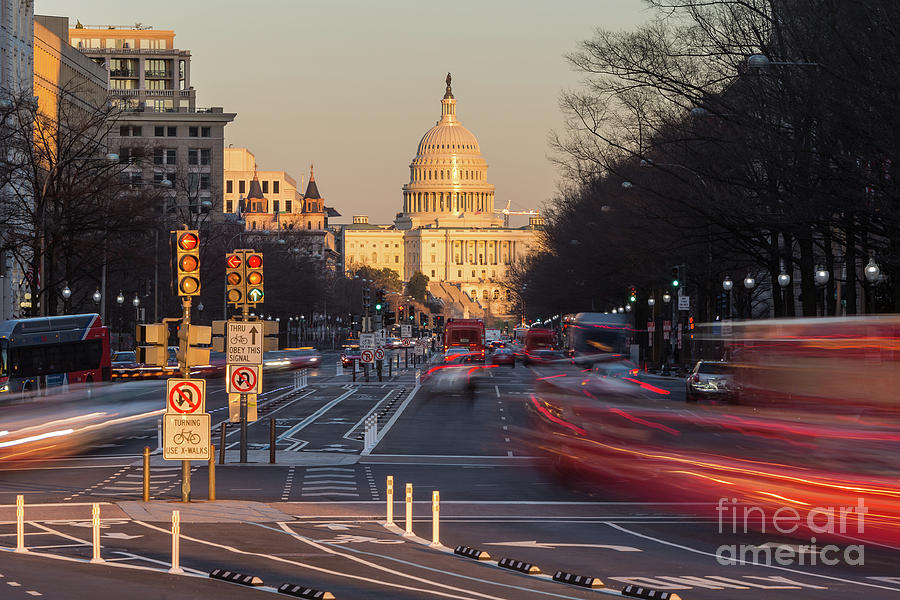 Washington D.c. Photograph - US Capitol Building and Pennsylvania Avenue Traffic I by Clarence Holmes