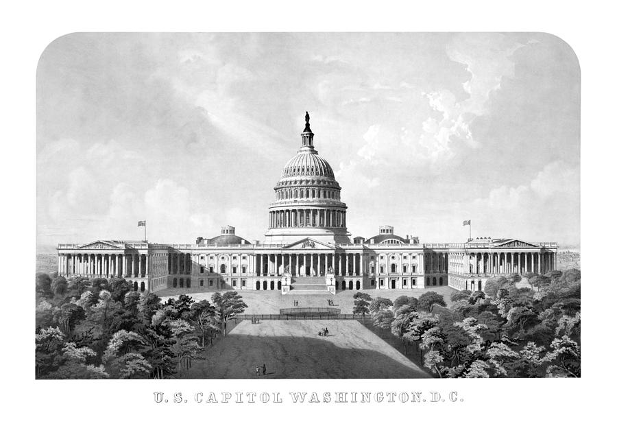 Capitol Building Mixed Media - US Capitol Building - Washington DC by War Is Hell Store