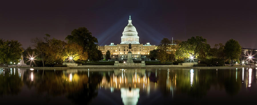 Architecture Photograph -  US Capitol Night Panorama by Val Black Russian Tourchin
