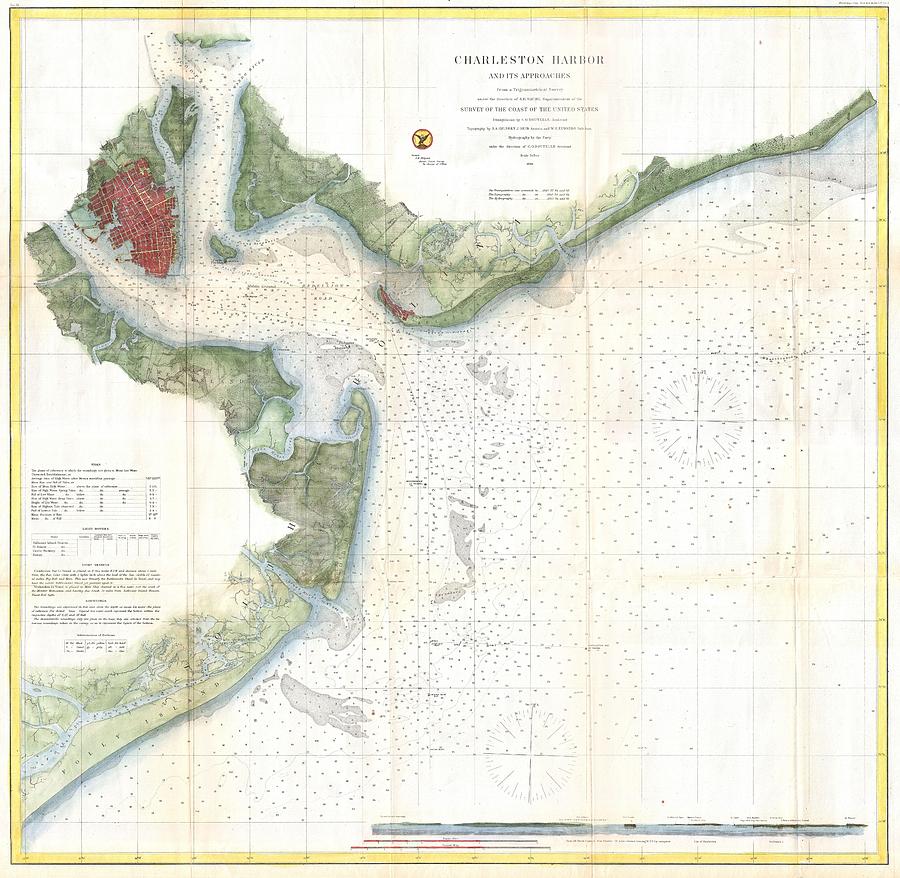 Map Painting - US Coast Survey Nautical Chart of Charleston Harbor South Carolina by Celestial Images