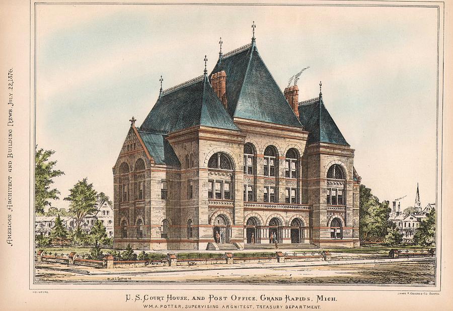 Grand Rapids Painting - U.S. Court House and Post Office. Grand Rapids Michigan 1876 by W M A Potter