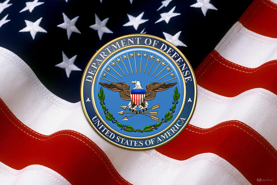 U. S. Department of Defense - D O D Emblem over American Flag Digital Art by Serge Averbukh