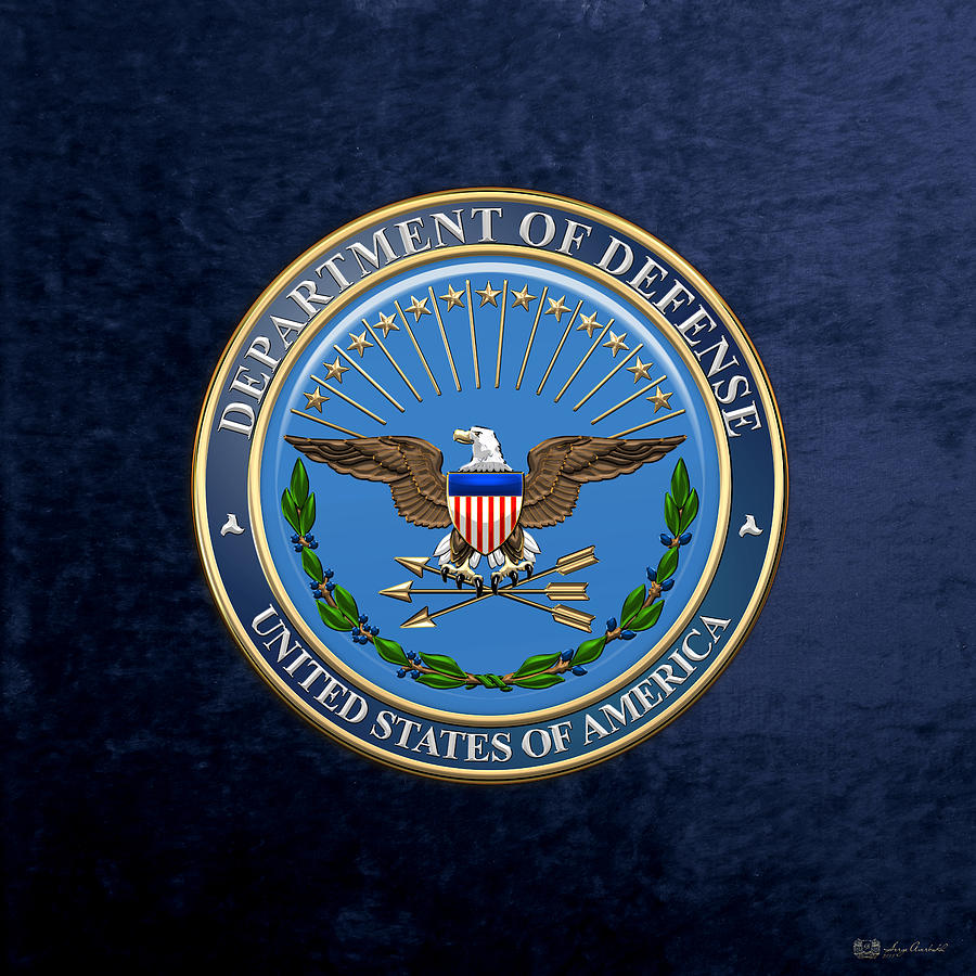 U. S. Department of Defense - D O D Emblem over Blue Velvet Digital Art by Serge Averbukh