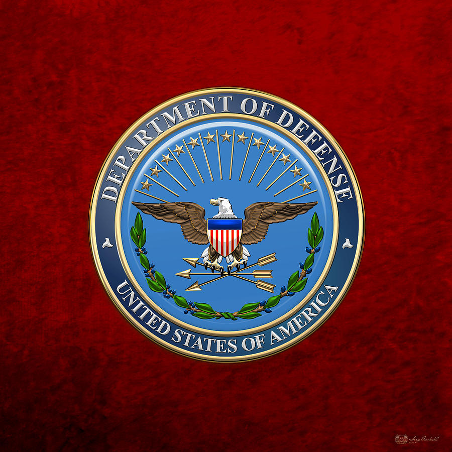 Heraldry Digital Art - U. S. Department of Defense - D O D Emblem over Red Velvet by Serge Averbukh