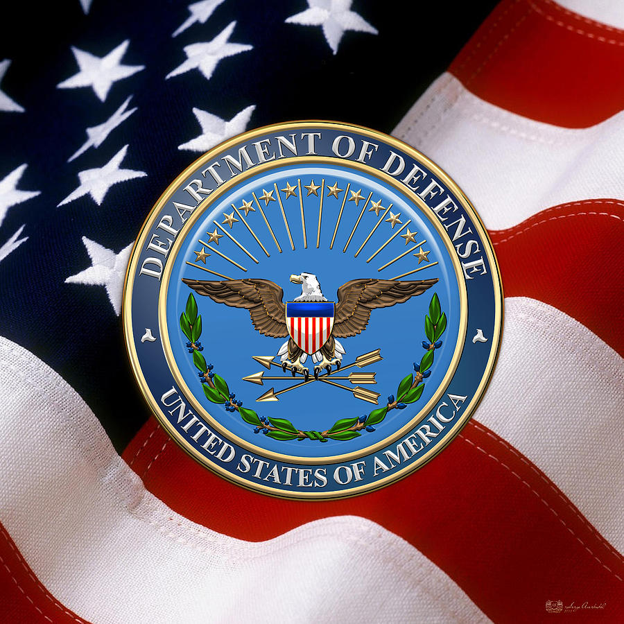 U. S. Department of Defense - D O D Emblem over U. S. Flag Digital Art by Serge Averbukh