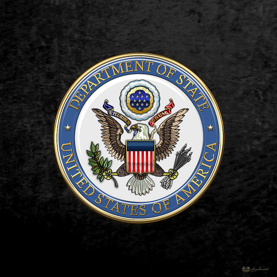 U. S. Department of State - DoS Emblem over Black Velvet Digital Art by Serge Averbukh