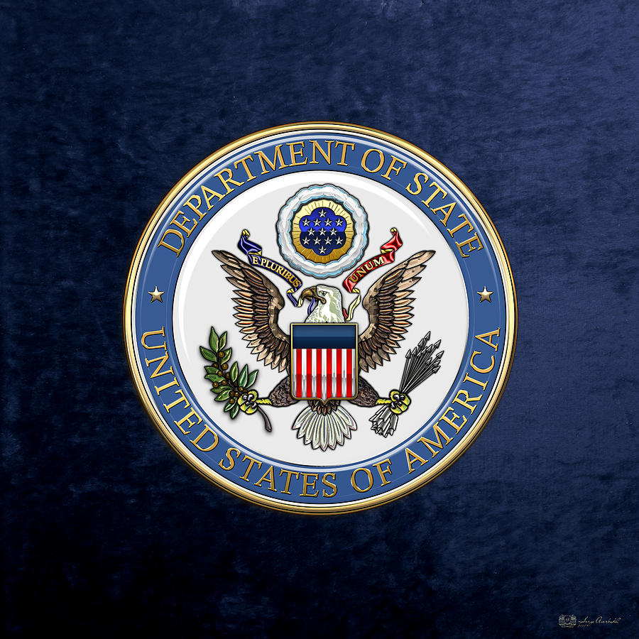 Heraldry Digital Art - U. S. Department Of State - D O S Emblem Over Blue Velvet by Serge Averbukh Heraldry Digital Art - U. S. Department Of State - D O S Emblem Over Blue Velvet by Serge Averbukh