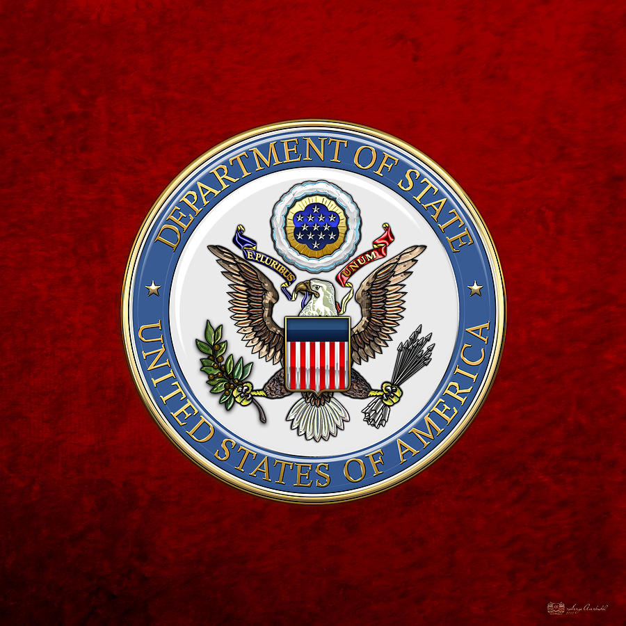 U. S. Department of State - DoS Emblem over Red Velvet Digital Art by Serge Averbukh