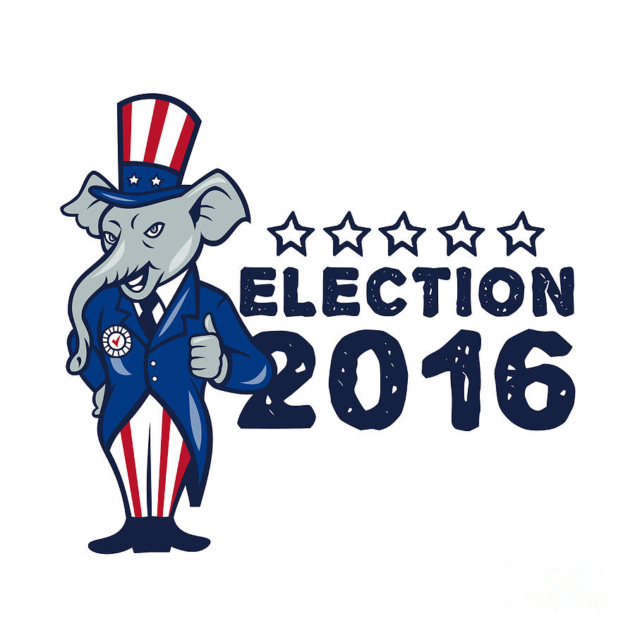 Elephant Digital Art - US Election 2016 Republican Mascot Thumbs Up Cartoon by Aloysius Patrimonio