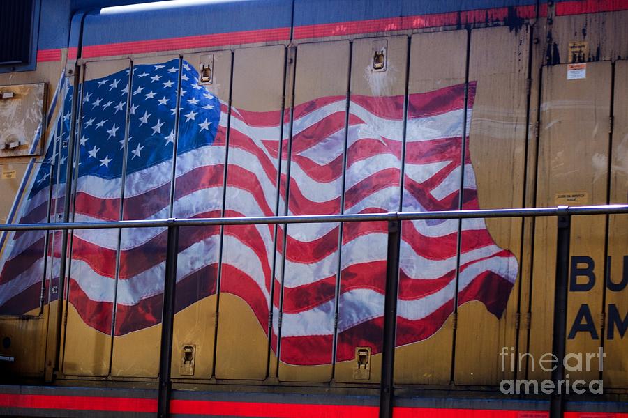 US Flag on Side of Freight Engine Photograph by Thomas Marchessault