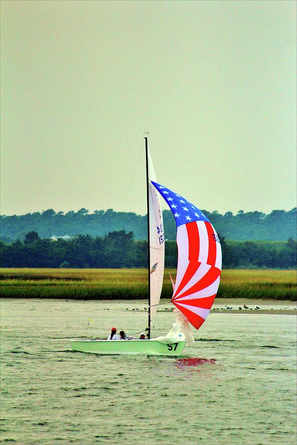 US Flag Sailboat Photograph by Cynthia Guinn
