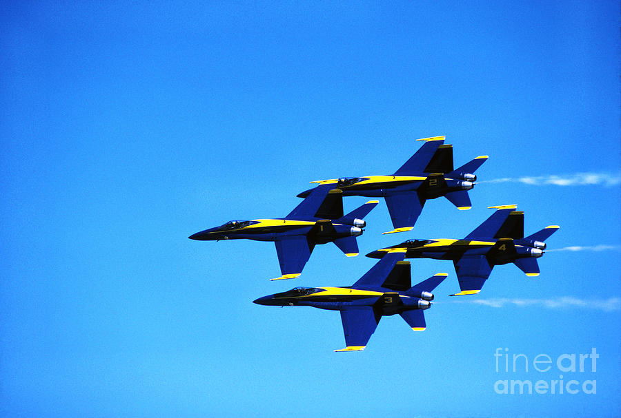 US Navy Blue Angels flight demonstration team in FA 18 Hornets Photograph by Thomas R Fletcher