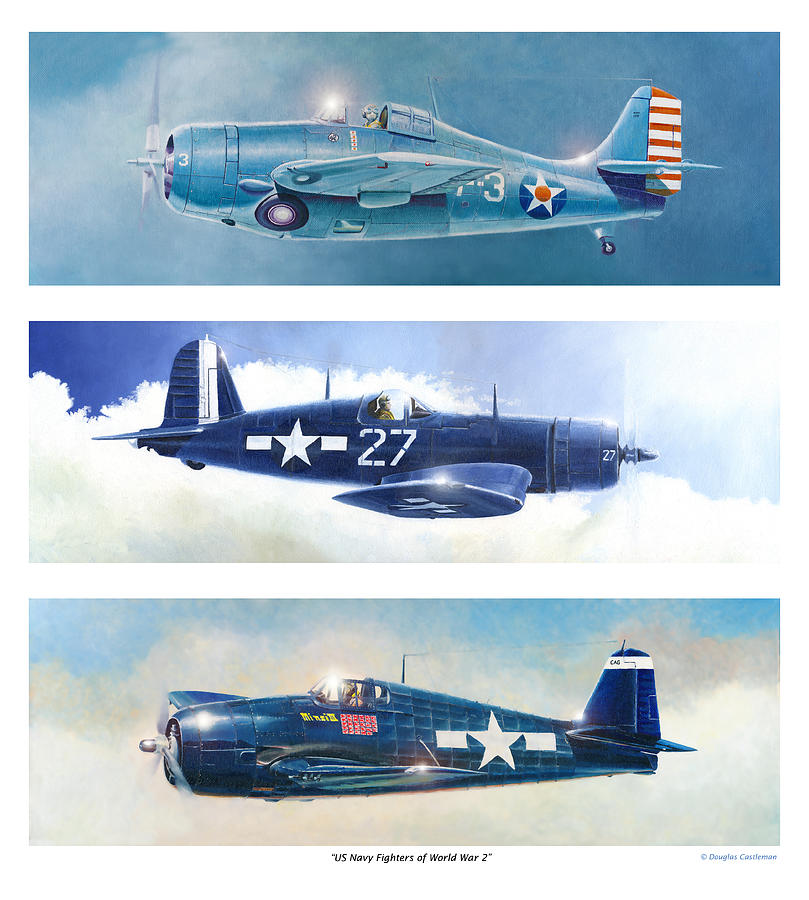 US Navy Fighters of World War 2 Painting by Douglas Castleman