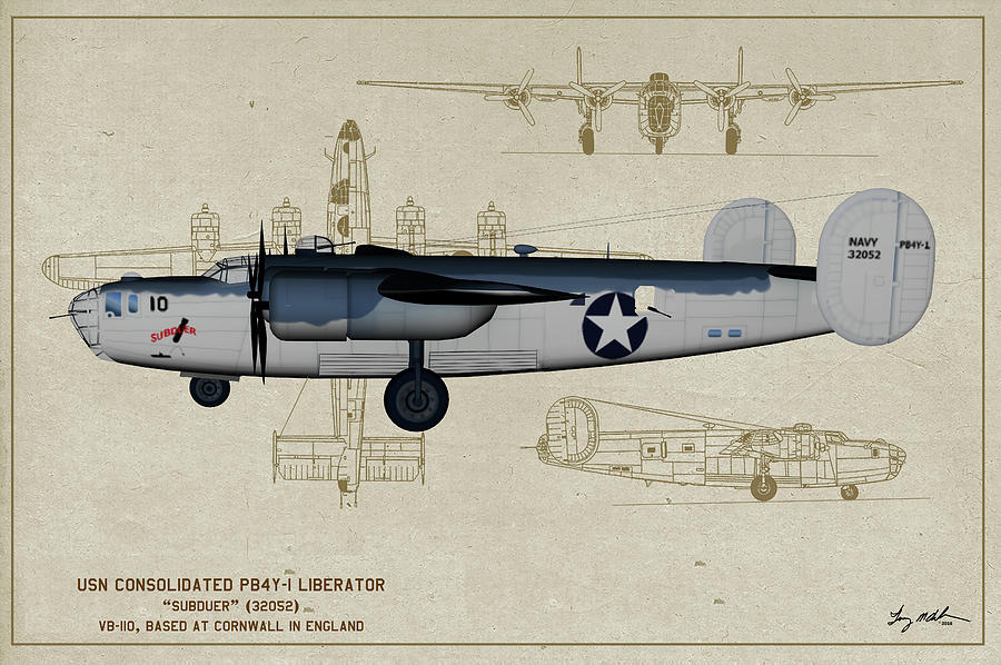 Us Navy Digital Art - US Navy PB4Y Liberator Profile by Tommy Anderson