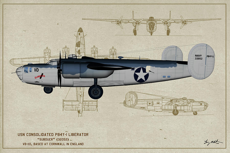 Us Navy Pb4y Liberator Profile Digital Art by Tommy Anderson