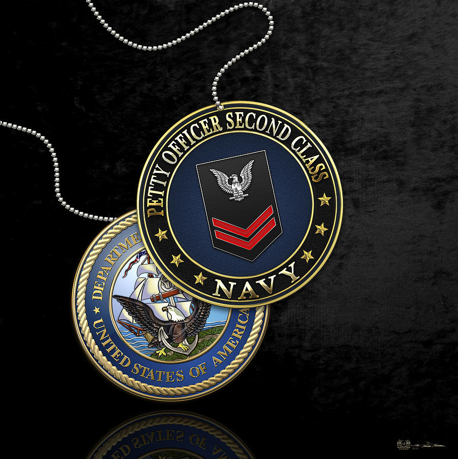 U.S. Navy Petty Officer Second Class - PO2 Rank Insignia over Black Velvet Digital Art by Serge Averbukh