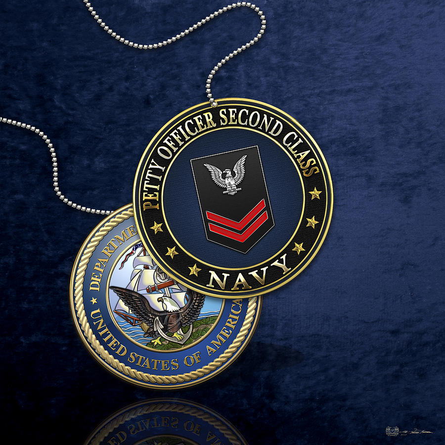 U.S. Navy Petty Officer Second Class - PO2 Rank Insignia over Blue Velvet Digital Art by Serge Averbukh