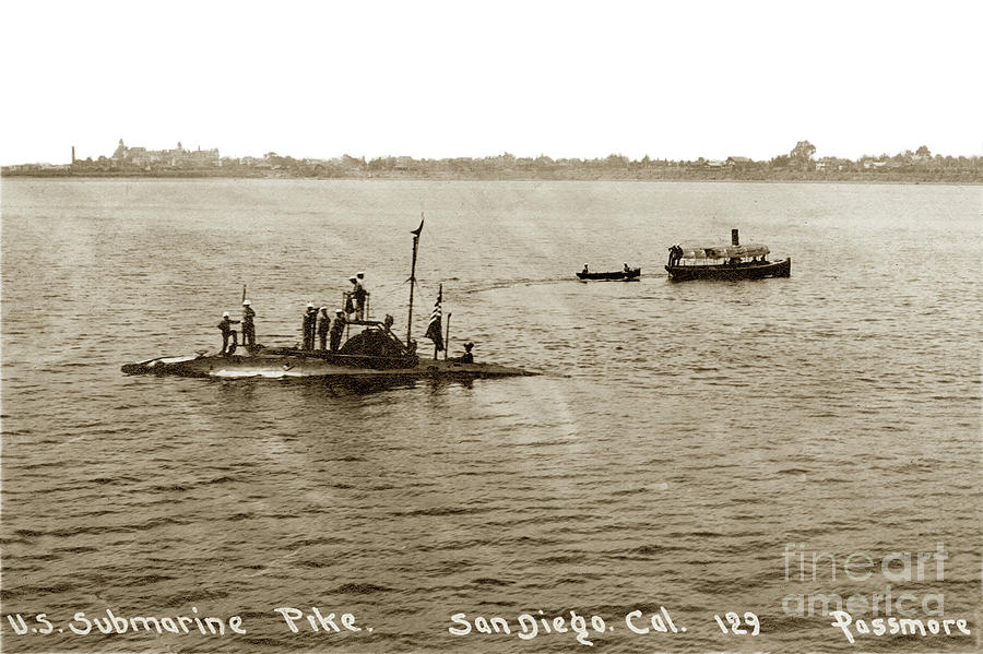 San Diego Photograph - U. S. Submarine Pike off San Diego Calif. Lee Passmore Photo July 1910 by Monterey County Historical Society
