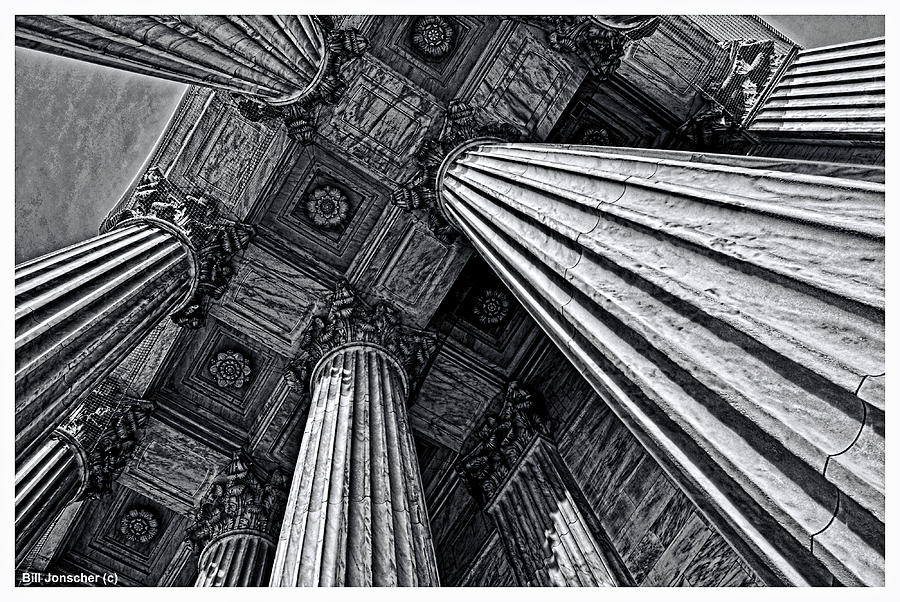 US Supreme Court columns black and white. Photograph by Bill Jonscher